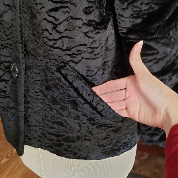 Vintage Black Faux Persian Lamb Button Up Jacket - Picture 5 of 12